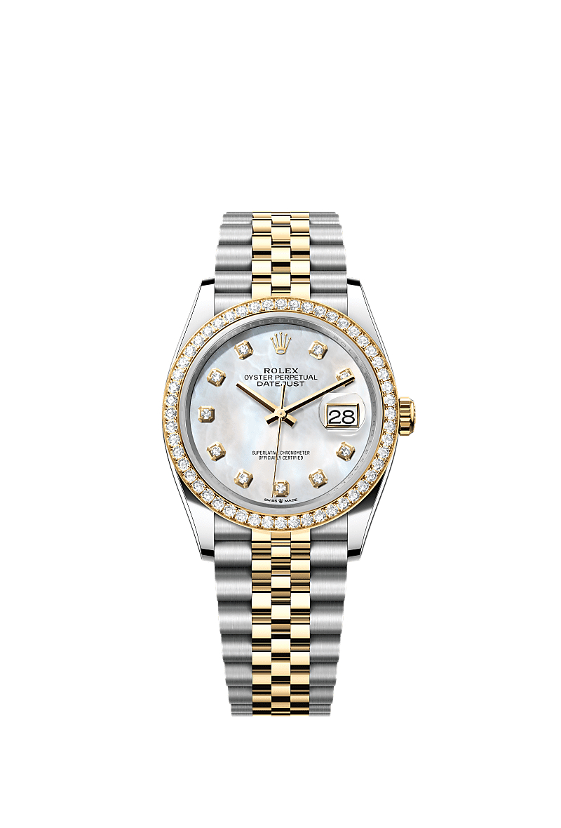 Rolex Datejust 36 White mother-of-pearl set with diamonds Jubilee, 36 mm, Oystersteel, yellow gold and diamonds 126283RBR