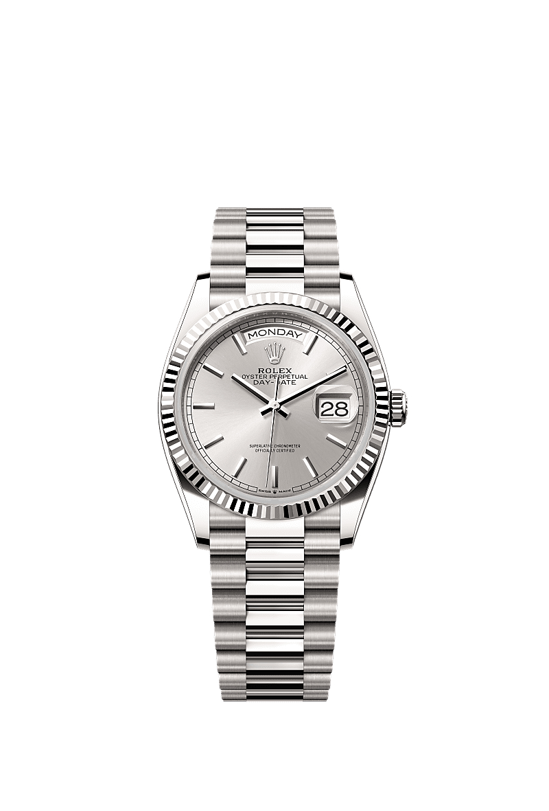Rolex Day-Date 36 Silver Oyster, 36 mm, white gold 128239