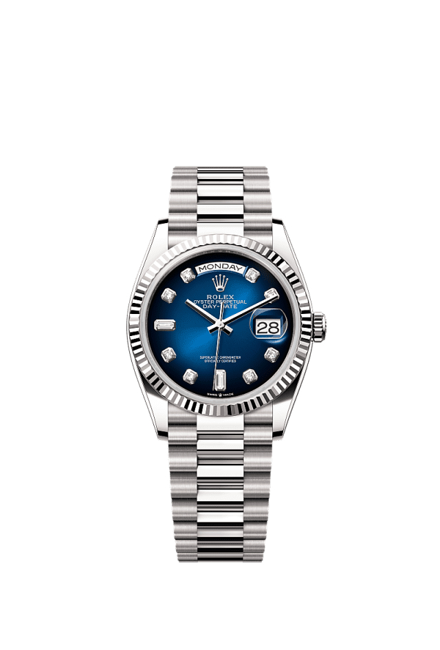 Rolex Day-Date 36 Blue ombre? set with diamonds Oyster, 36 mm, white gold 128239