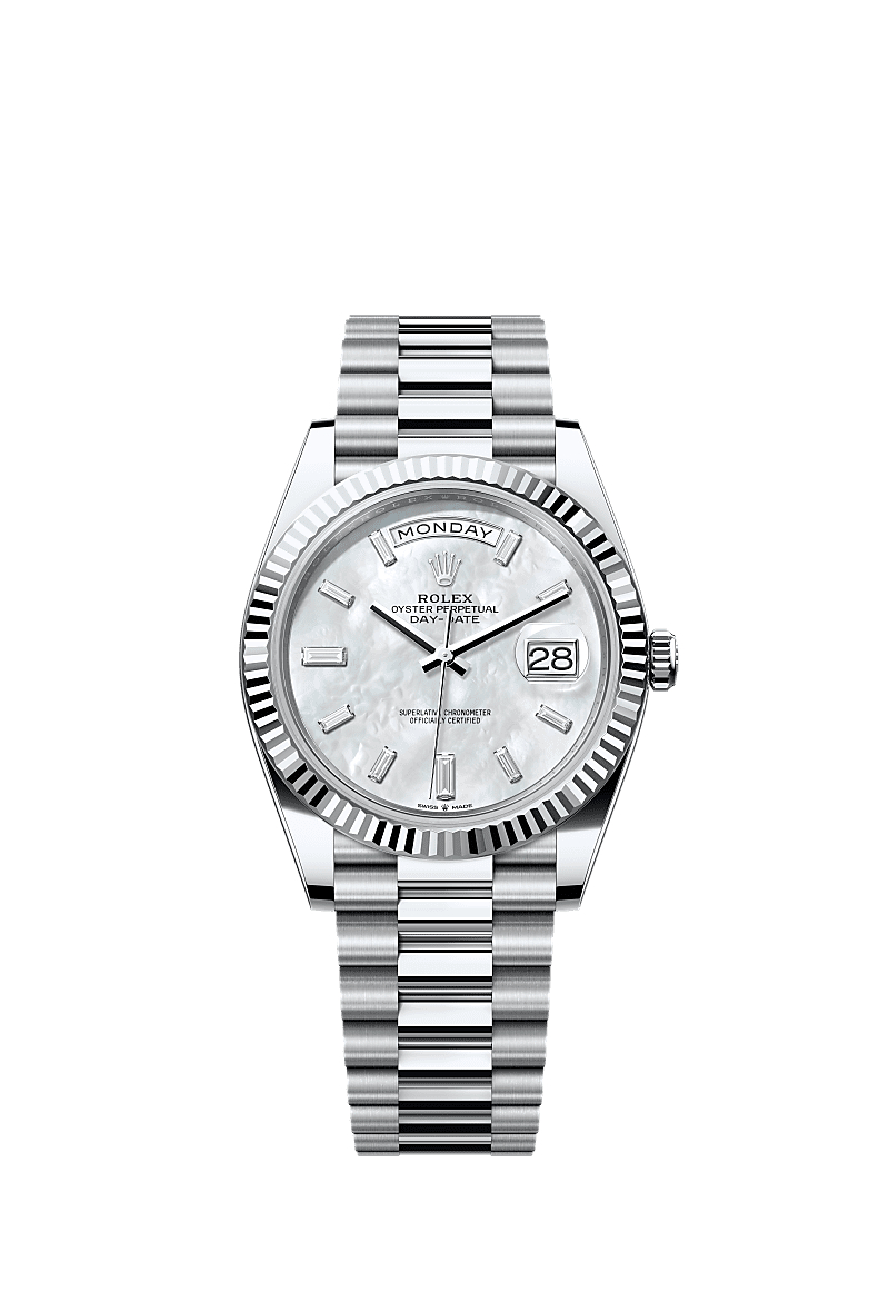 Rolex Day-Date 40 White mother-of-pearl set with diamonds Oyster, 40 mm, platinum 228236